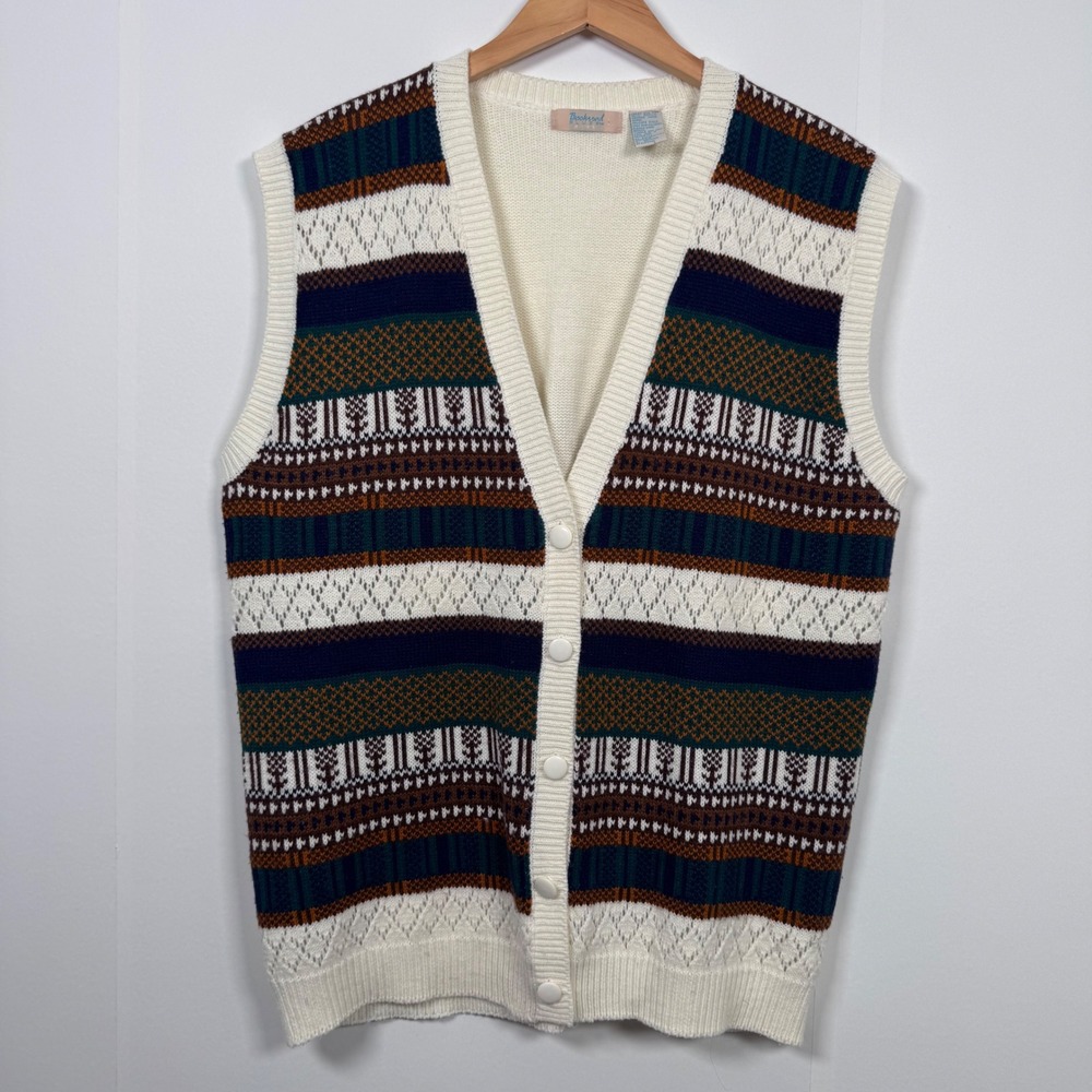 VTG Women 20W Fair Isle Sweater Vest Cream Eclectic Grandpa Academia Twee Preppy